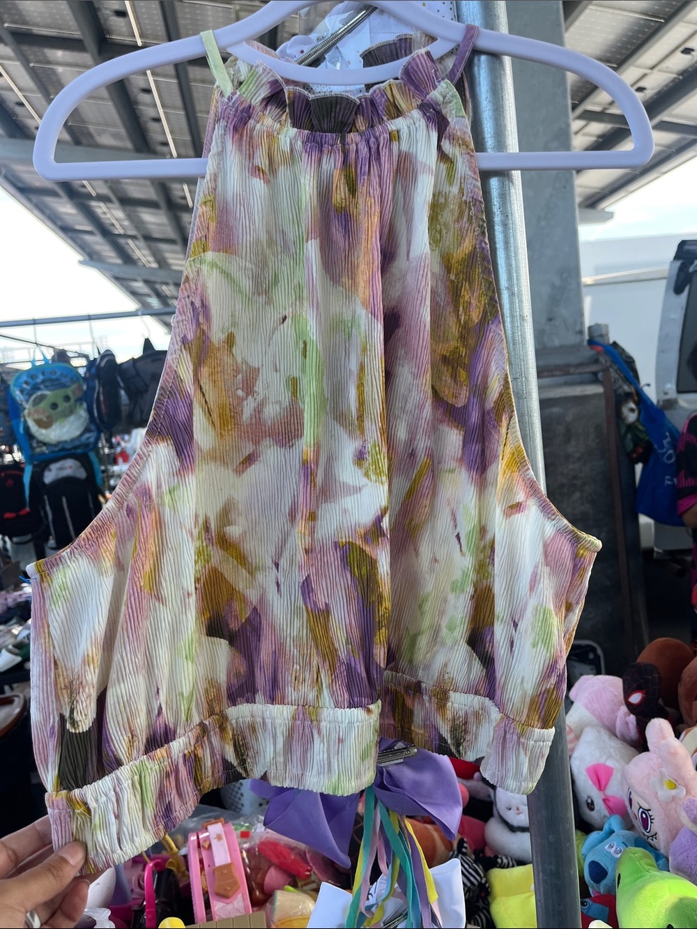 Forever 21 Purple Multi Floral Pleated Halter Crop Top